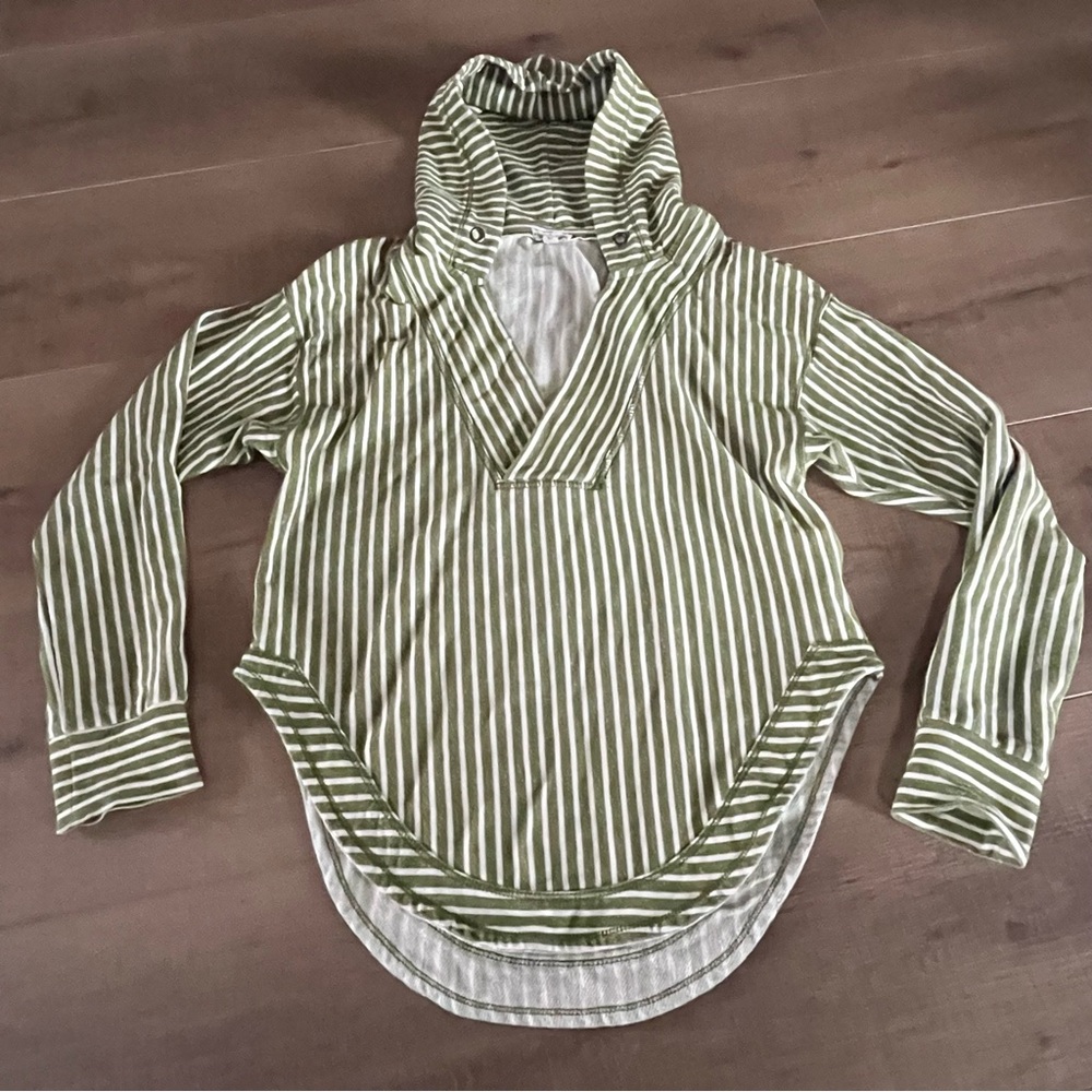 Anthropologie Sweatshirt Women‎ Pilcro Wharfside Hoodie Green Stripe Pullover - Picture 6 of 11